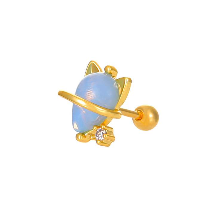 1 Piece Simple Style Round Flower Inlay Copper Zircon Ear Studs