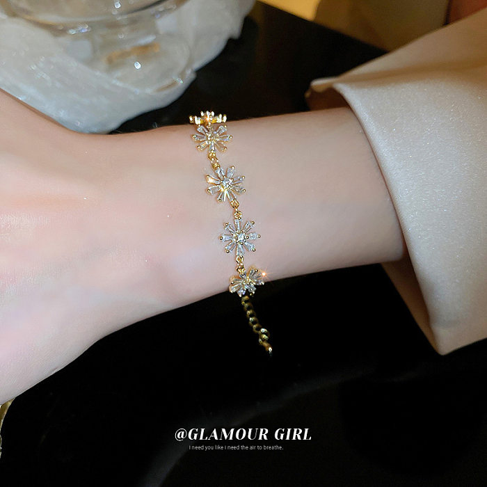 Bracelets en Zircon plaqués or et cuivre, Style Simple et doux, fleur, en vrac