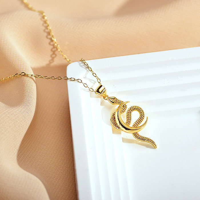 Simple Style Snake Copper Zircon Pendant Necklace In Bulk