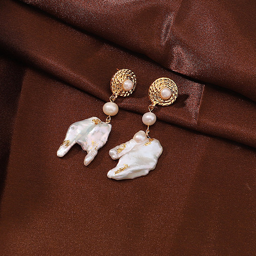 1 paire de boucles d'oreilles pendantes rétro luxueuses de Style baroque, placage irrégulier en cuivre plaqué or 18 carats