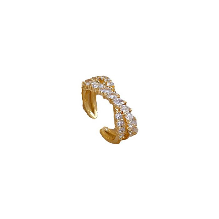 Modern Style Commute C Shape Letter Brass Plating Inlay Artificial Gemstones Gold Plated Open Rings