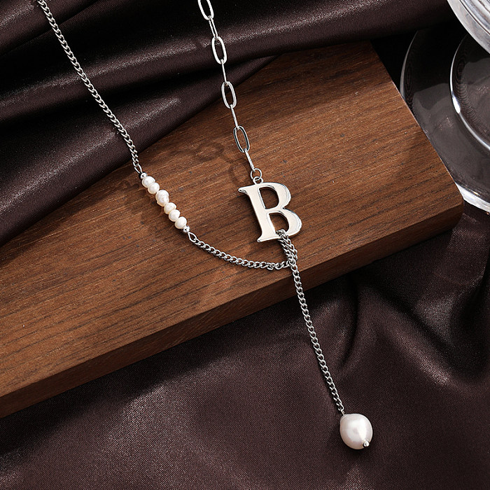 Simple Style Letter Freshwater Pearl Copper Plating Silver Plated Necklace