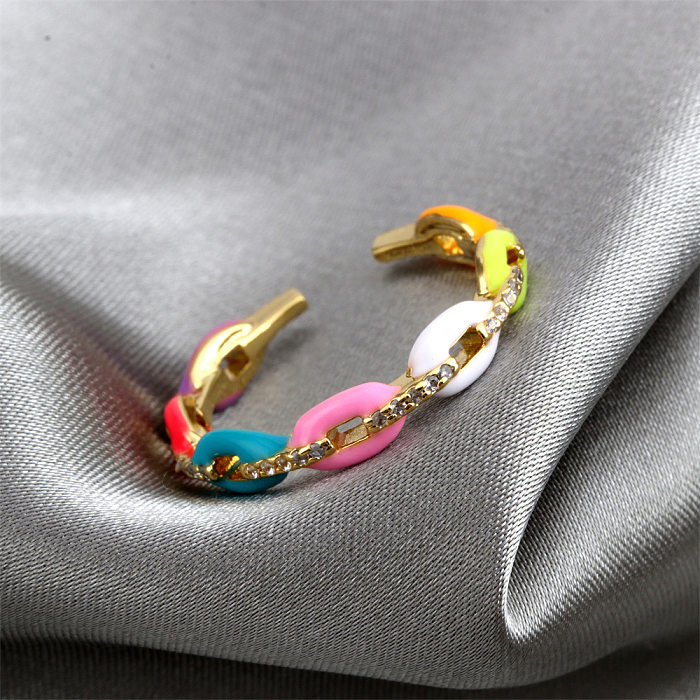 1 Piece Fashion Solid Color Copper Inlay Rhinestones Rings