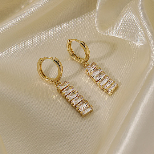 1 paire de boucles d'oreilles pendantes, Style Vintage, Style romain, rectangulaire, incrustation de cuivre et Zircon plaqué or 18 carats