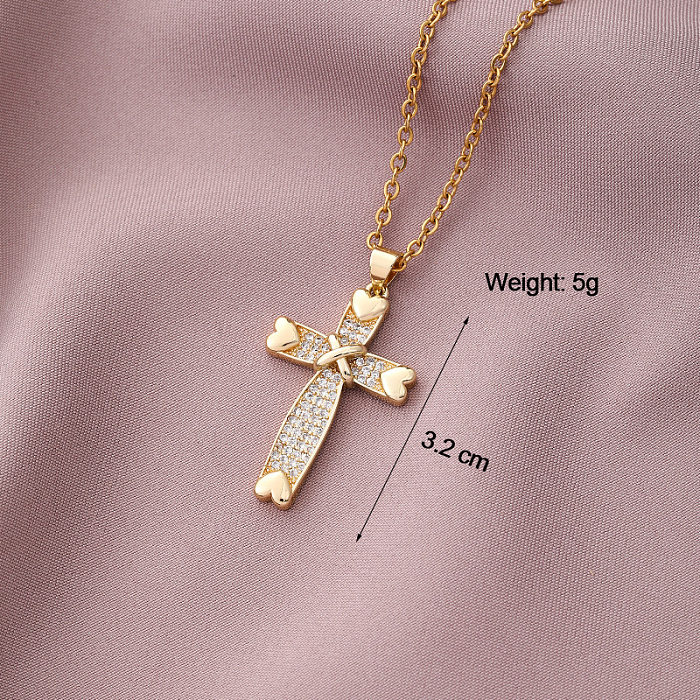 1 Piece Fashion Cross Copper Inlay Zircon Pendant Necklace