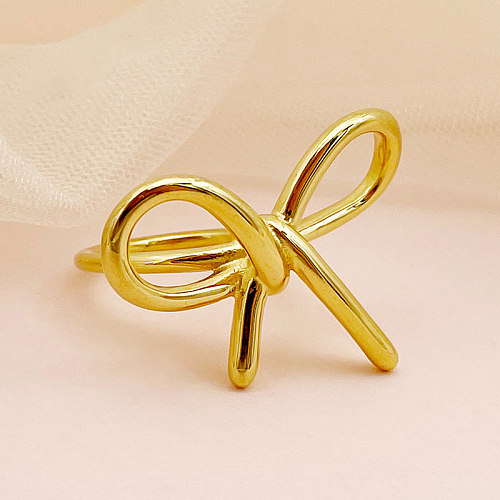 Anéis banhados a ouro com nó de arco streetwear em aço inoxidável
