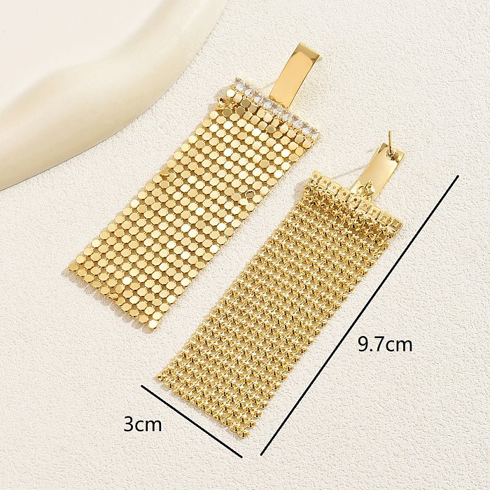 2 Pieces Glam Square Plating Three-dimensional Inlay Copper Rhinestones Glass 18K Gold Plated Drop Earrings