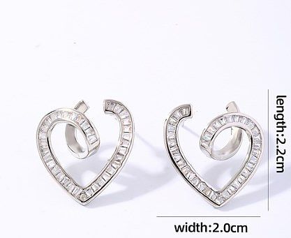 1 Pair Casual Simple Style Heart Shape Plating Inlay Copper Zircon White Gold Plated Gold Plated Ear Studs