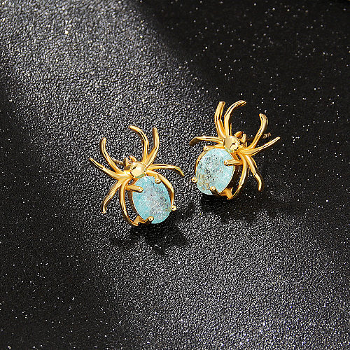 1 Pair Retro Spider Plating Inlay Copper Zircon Ear Studs