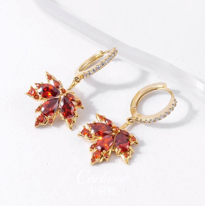 Fashion Maple Leaf Copper Plating Inlay Zircon Necklace
