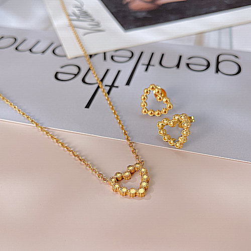IG Style Simple Style Heart Shape Stainless Steel Earrings Necklace