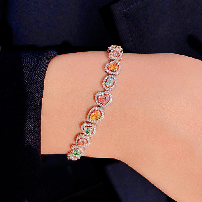 Classic Style Heart Shape Copper Inlay Artificial Gemstones Bracelets