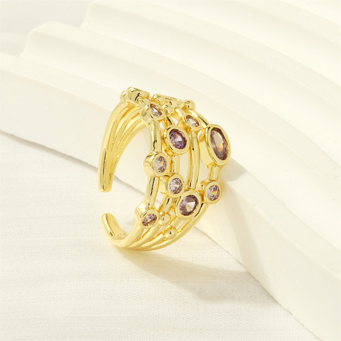IG Style Modern Style Commute Geometric Copper Layered Inlay Zircon 18K Gold Plated Open Rings