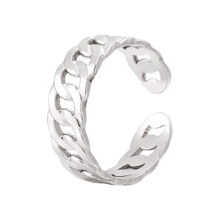 Elegante anillo abierto de cadena chapada en acero inoxidable de color sólido