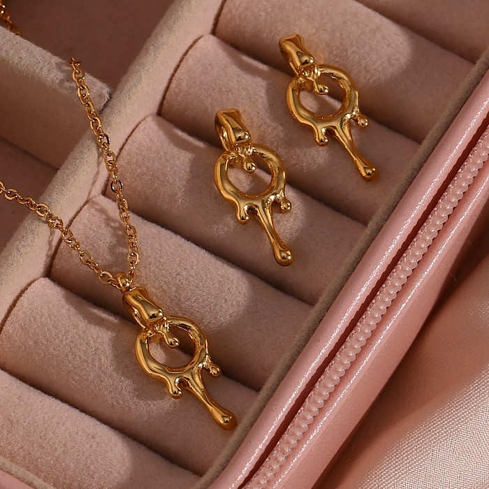 Collar de pendientes chapado en oro de 18 quilates con revestimiento de acero inoxidable geométrico de estilo simple básico elegante