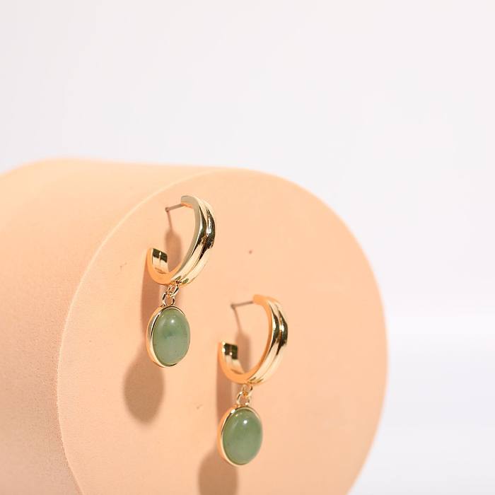 1 Pair Simple Style Round Plating Copper 18K Gold Plated Drop Earrings