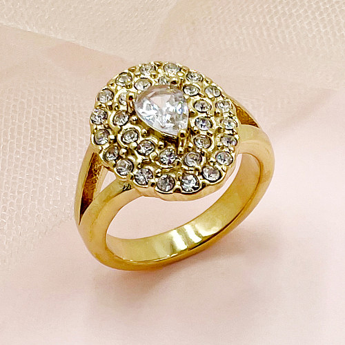 Glam Water Droplets Stainless Steel Plating Inlay Rhinestones Zircon Gold Plated Rings