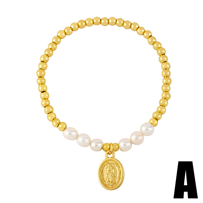 Pulsera de corazón de la Virgen María con costura de perlas, diseño de nicho Ins europeo y americano, pulsera personalizada para mujer Bre50