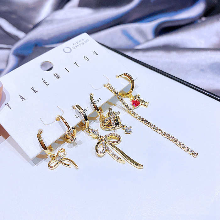 YAKEMIYOU Earring Set Heart-shaped Bear Bow Copper Ear Buckle
