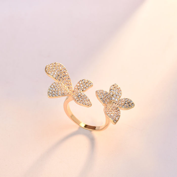 Pulseiras de anéis de zircão folheados a ouro de cobre 18K com flor doce estilo INS a granel