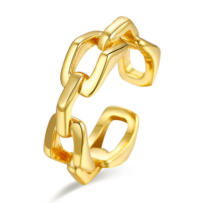 حلقات مفتوحة أنيقة بعقدة هندسية على شكل فيونكة كلاسيكية ومطلية بالنحاس ومرصعة بالزركون ومطلية بالذهب