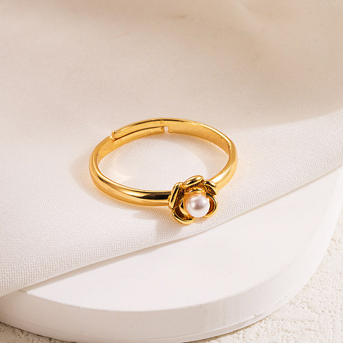 Casual Artistic Pentagram Flower Skull Copper Plating Inlay Artificial Pearls Zircon 14K Gold Plated Open Rings
