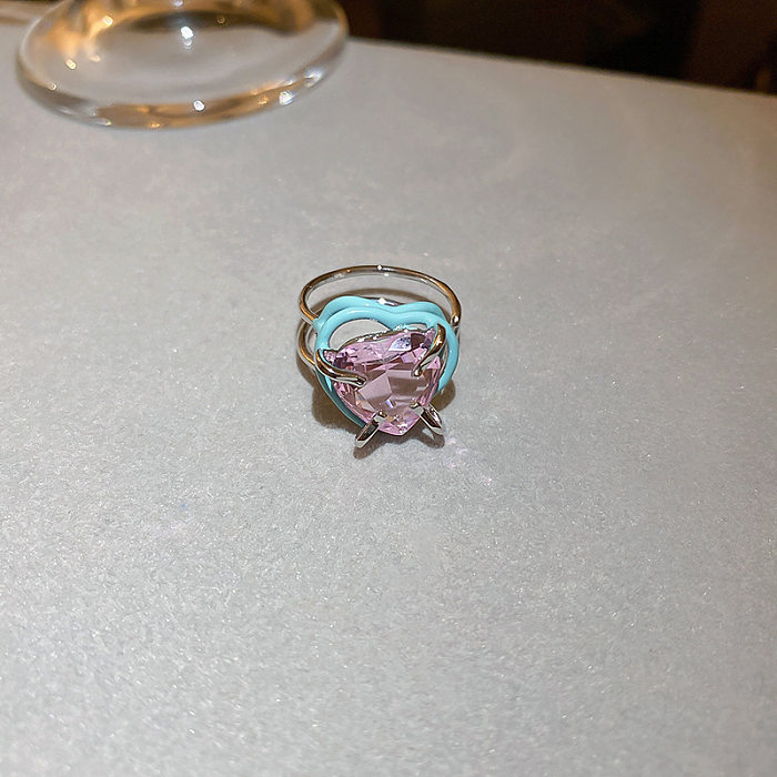 Anéis de zircão embutidos de cobre em formato de coração da moda 1 peça