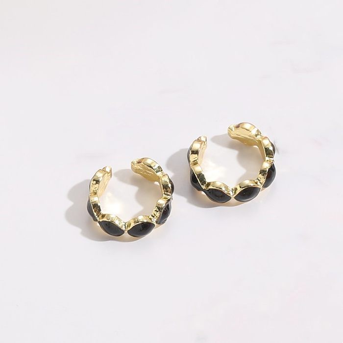 1 Pair Elegant Classic Style Round Asymmetrical Inlay Copper Zircon 14K Gold Plated Earrings