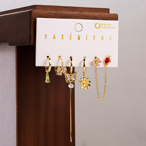 Simple Style Butterfly Copper Plating Inlay Zircon 14K Gold Plated Drop Earrings Earrings