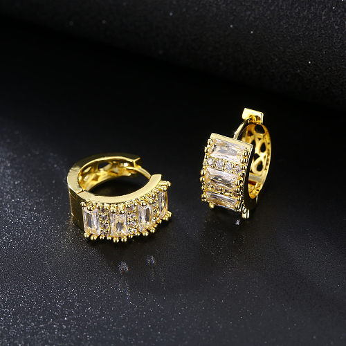 1 par elegante glam retângulo chapeamento incrustação cobre zircão branco banhado a ouro brincos