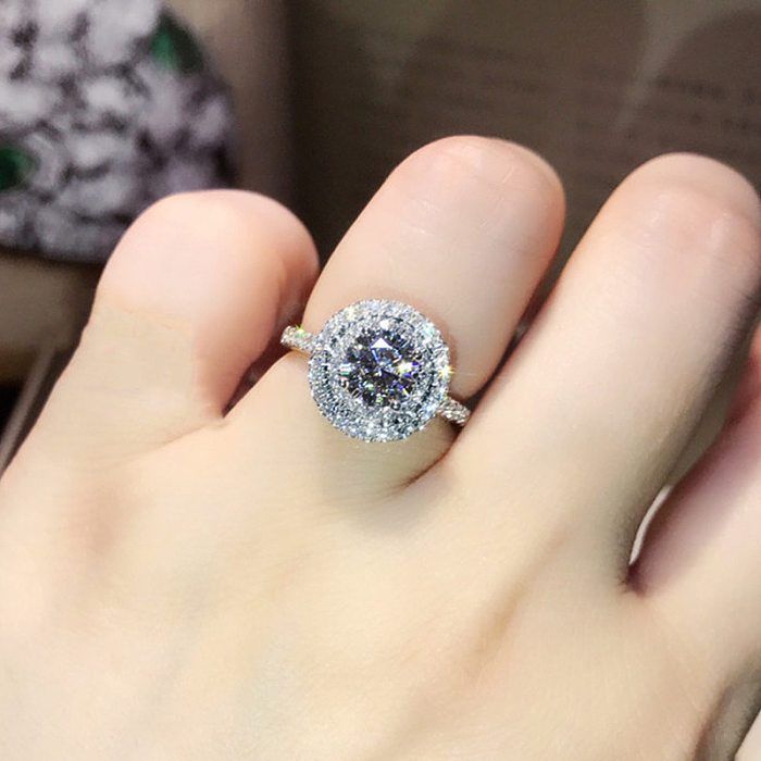 Fashion Geometric Exquisite Zircon Round Diamond Engagement Copper Ring