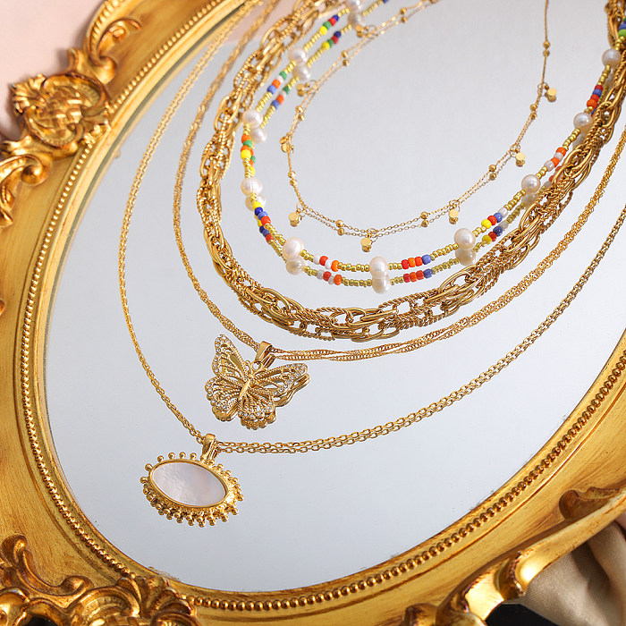 Style baroque vacances trajet géométrique papillon titane acier placage plaqué or 18 carats bracelets collier