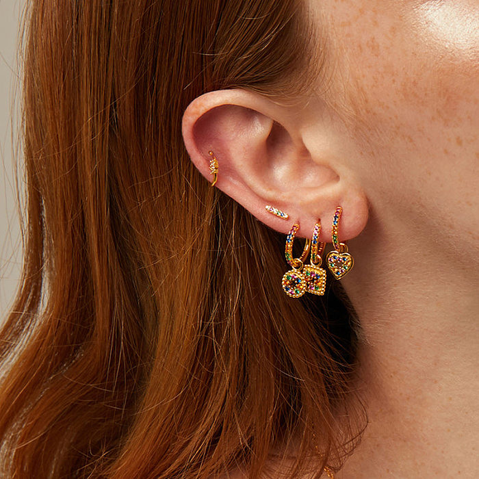 Retro Flower Copper Inlaid Zircon Drop Earrings 1 Pair