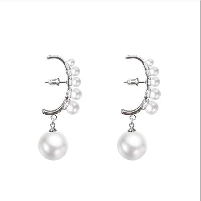 1 Pair Fashion Round Artificial Pearl Copper Plating Drop Earrings
