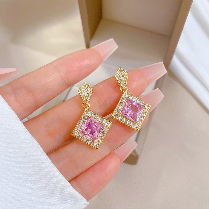 Casual Square Titanium Steel Copper Plating Inlay Artificial Gemstones Gold Plated Earrings