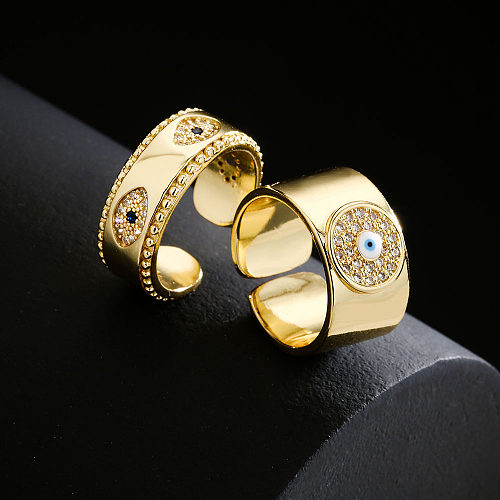 Mode geometrische Kupfer 18K Gold Tropfen Öl Zirkon Teufelsauge offenen Ring weiblich