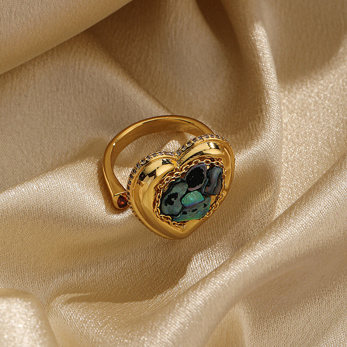Schlichter Stil, herzförmige offene Ringe mit Kupferbeschichtung und Einlegeschale, 18 Karat vergoldet
