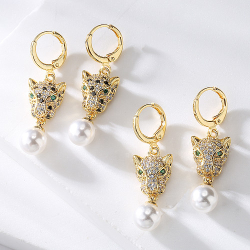 1 paire de boucles d'oreilles pendantes en Zircon avec incrustation de cuivre et d'animaux à la mode