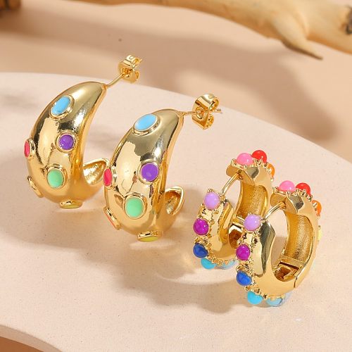 1 Pair Elegant Luxurious Classic Style Geometric Plating Inlay Copper Zircon 14K Gold Plated Ear Studs