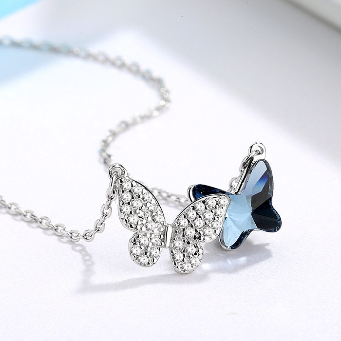 IG Style Modern Style Butterfly Copper Inlay Zircon Pendant Necklace
