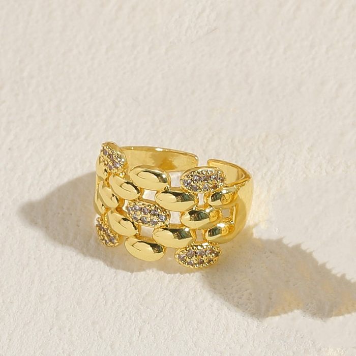 حلقات مفتوحة مفتوحة على الطراز الكلاسيكي على شكل قلب بيضاوي مطلية بالنحاس ومرصعة بالزركون ومطلية بالذهب عيار 14 قيراط