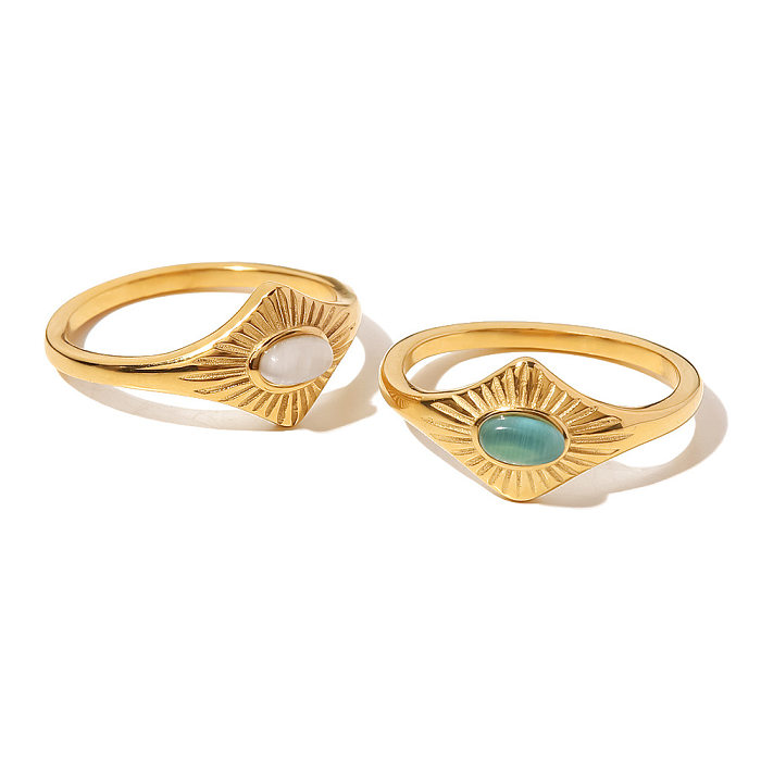 Fashion Solid Color Stainless Steel Inlay Opal Rings 1 Piece