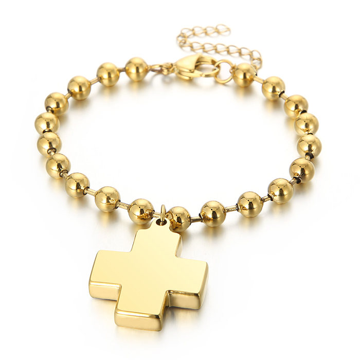 Lässige Urlaubs-Streetwear-Armband-Halskette mit Kreuz-Titan-Stahlbeschichtung, 18 Karat vergoldet