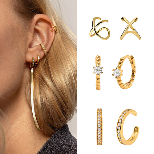 1 Pair Cool Style C Shape Copper Inlay Zircon Ear Clips