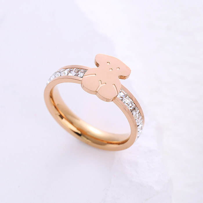 Simple Style Animal Stainless Steel Plating Inlay Artificial Gemstones 24K Gold Plated Rings