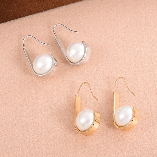 1 paire de boucles d'oreilles pendantes en cuivre plaqué or 14 carats, Style Simple, couleur unie