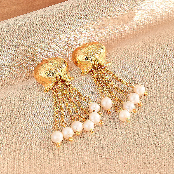 1 Pair Vintage Style Roman Style Solid Color Tassel Inlay Copper Freshwater Pearl Drop Earrings