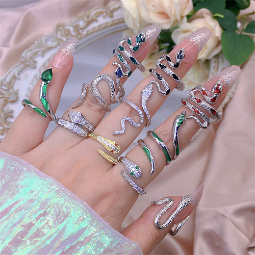 Anillos abiertos de circón con incrustaciones de cobre de serpiente de estilo simple