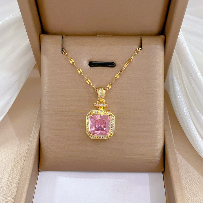 Luxurious Square Stainless Steel Copper Plating Rhinestones Pendant Necklace
