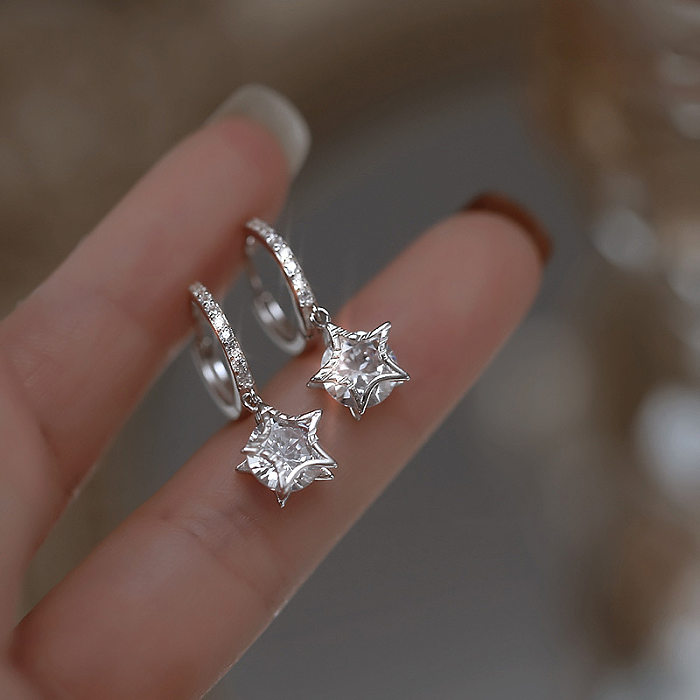 1 Pair Sweet Star Plating Inlay Copper Artificial Gemstones Drop Earrings